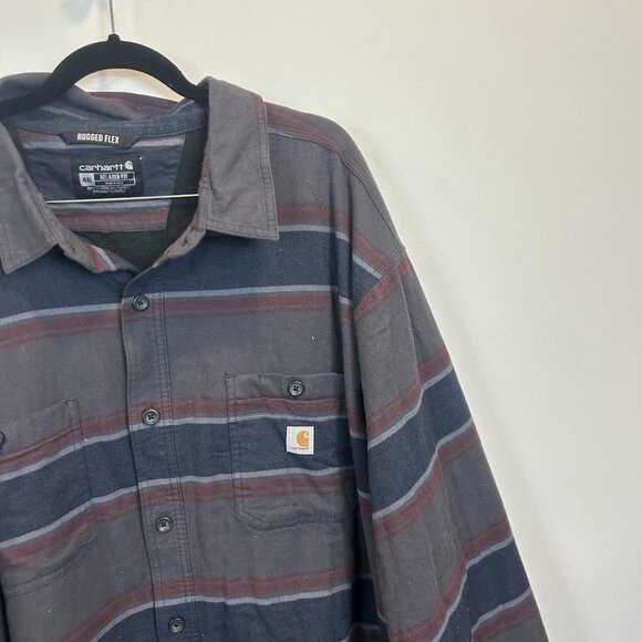 Carhartt Rugged Flex Flannel Fleece Lined Shirt Shacket Striped 104913 Size 4XL - Picture 5 of 10
